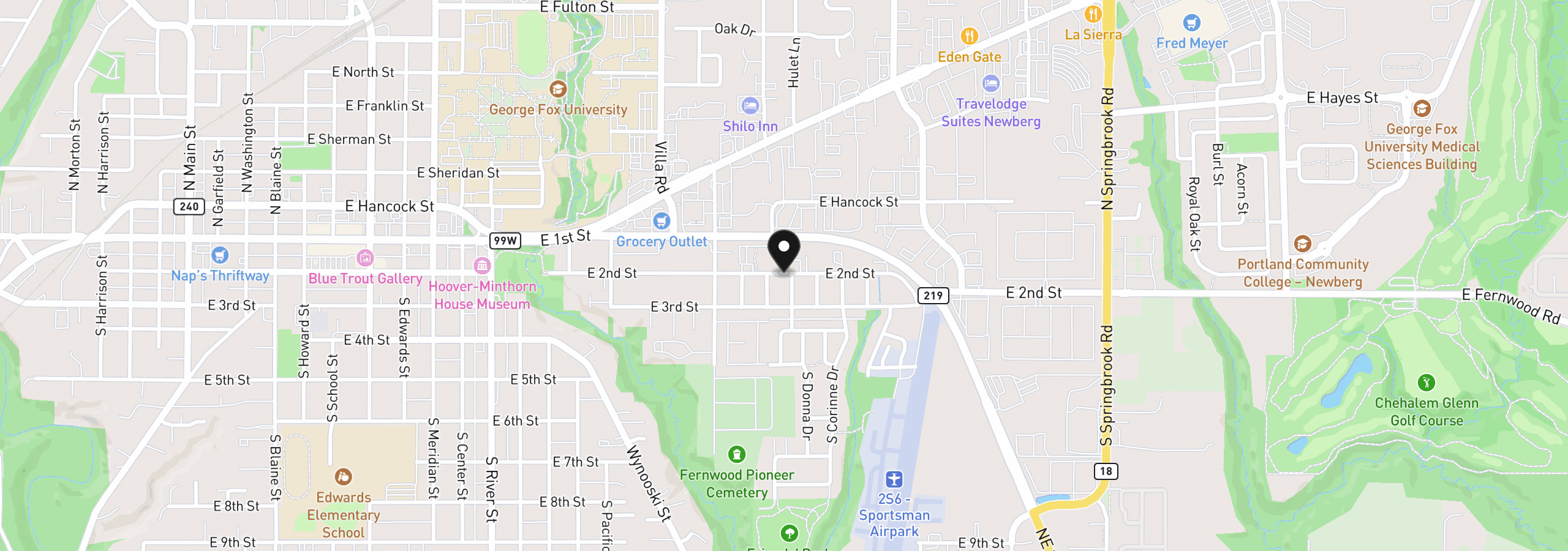 Map showing the location of 2902 E 2nd St 19, Newberg, OR 97132