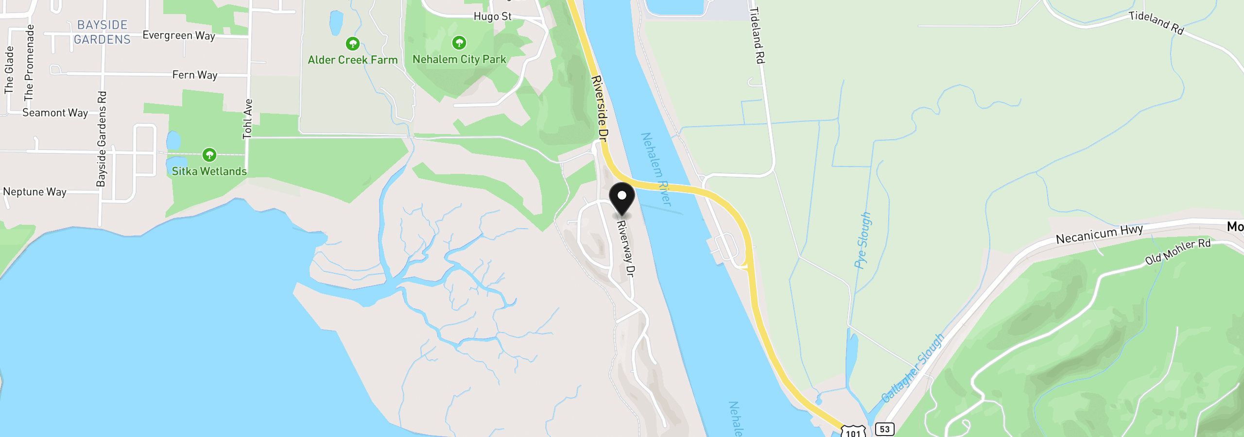 Map showing the location of 10 Riverway Dr #10, Nehalem, OR 97131