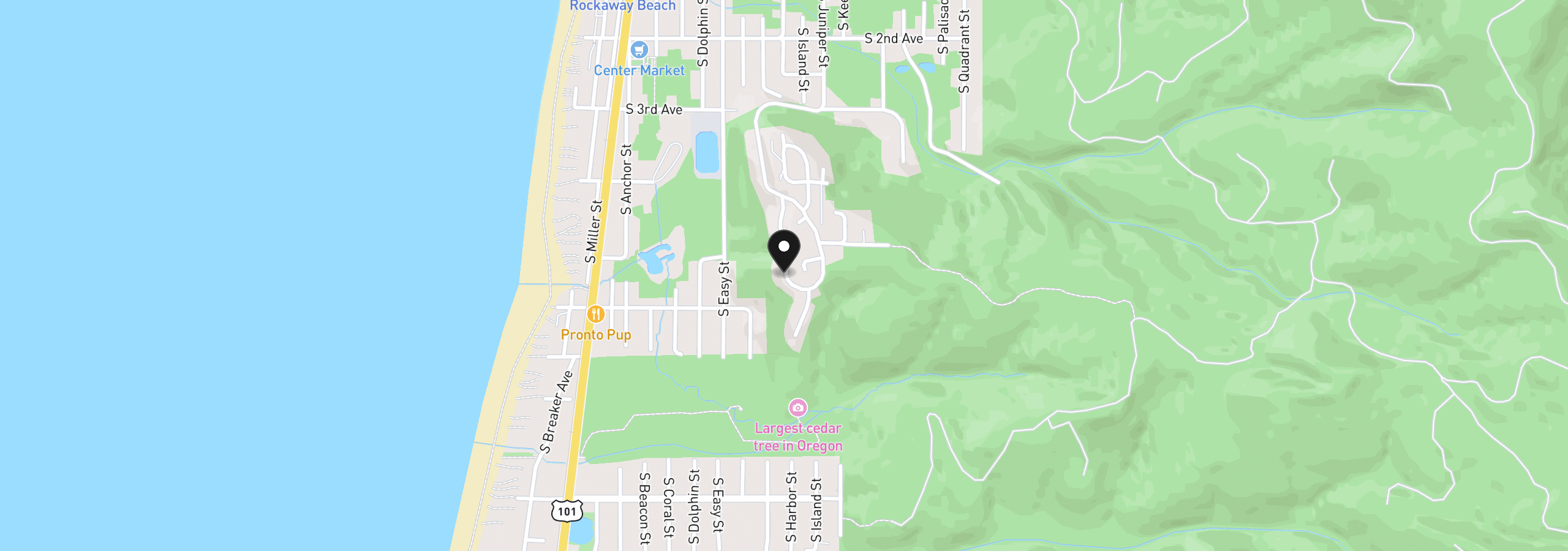 Map showing the location of 545 Hillside Dr, Rockaway Beach, OR 97136