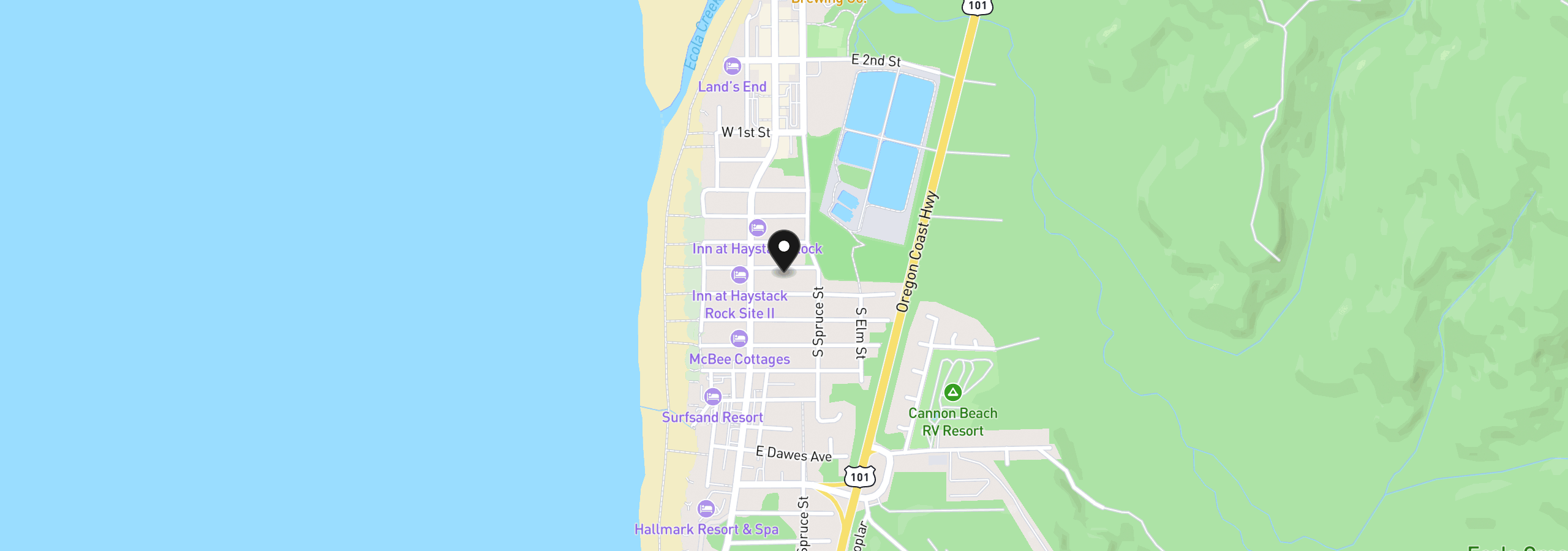 Map showing the location of 163 E Madison St, Cannon Beach, OR 97110