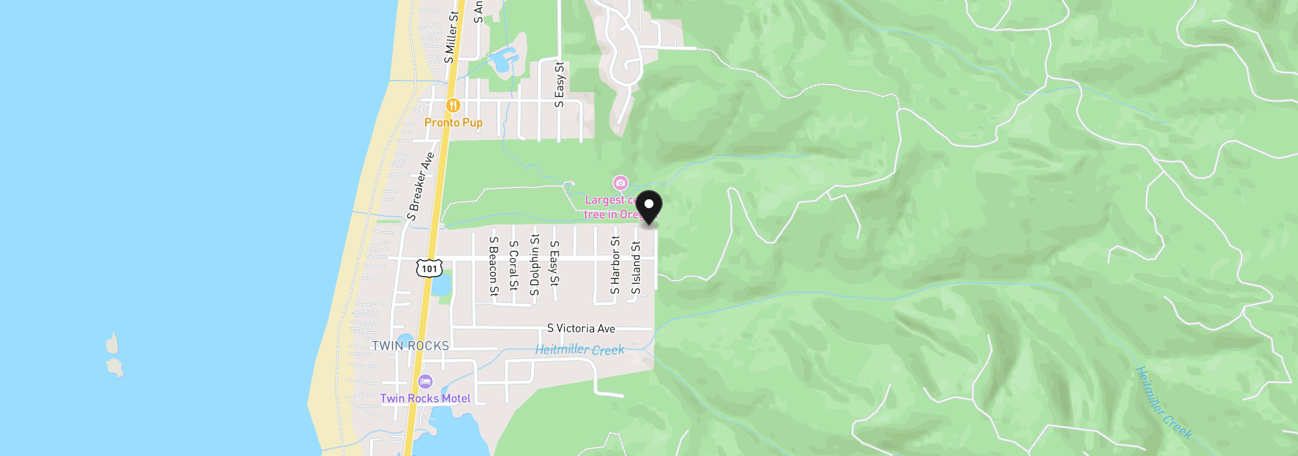 Map showing the location of 915 Juniper St, Rockaway Beach, OR 97136