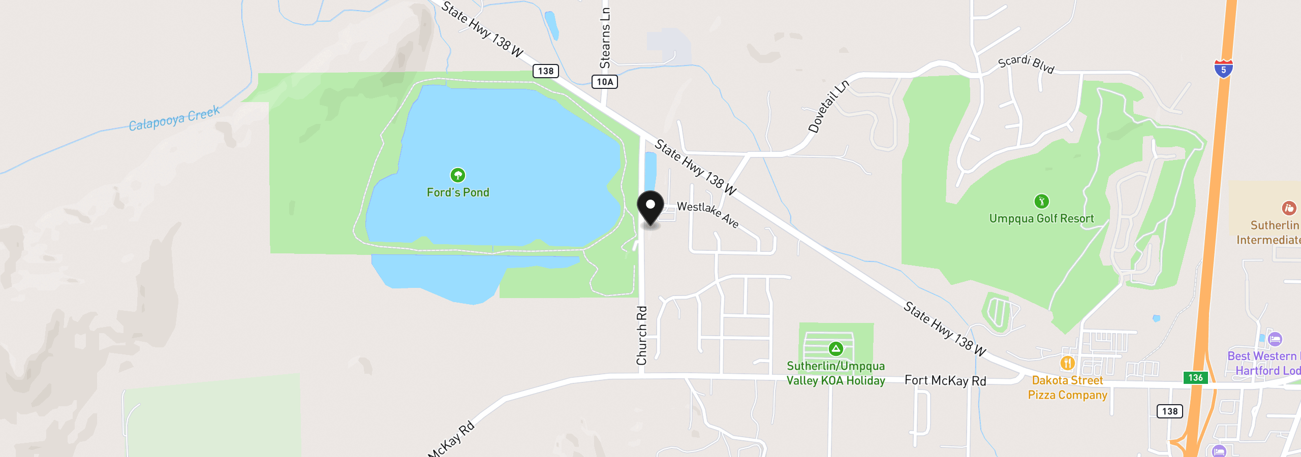 Map showing the location of 385 Church Rd, Sutherlin, OR 97479