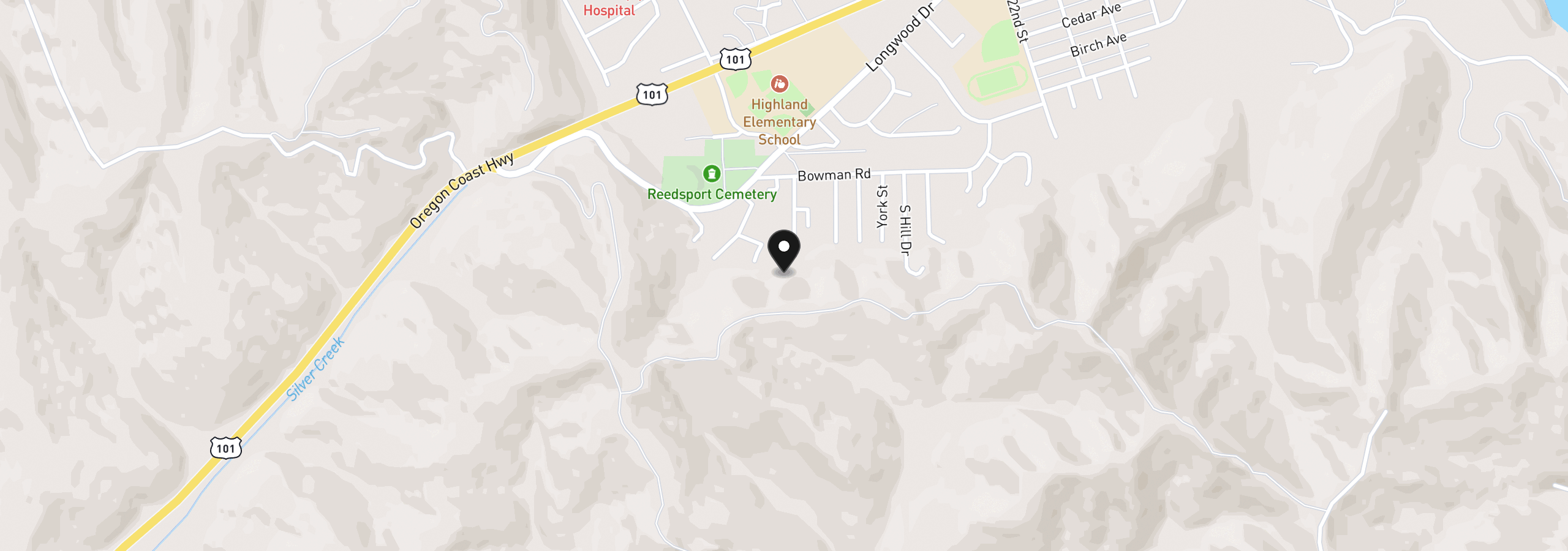 Map showing the location of 925 Bellevue Dr, Reedsport, OR 97467