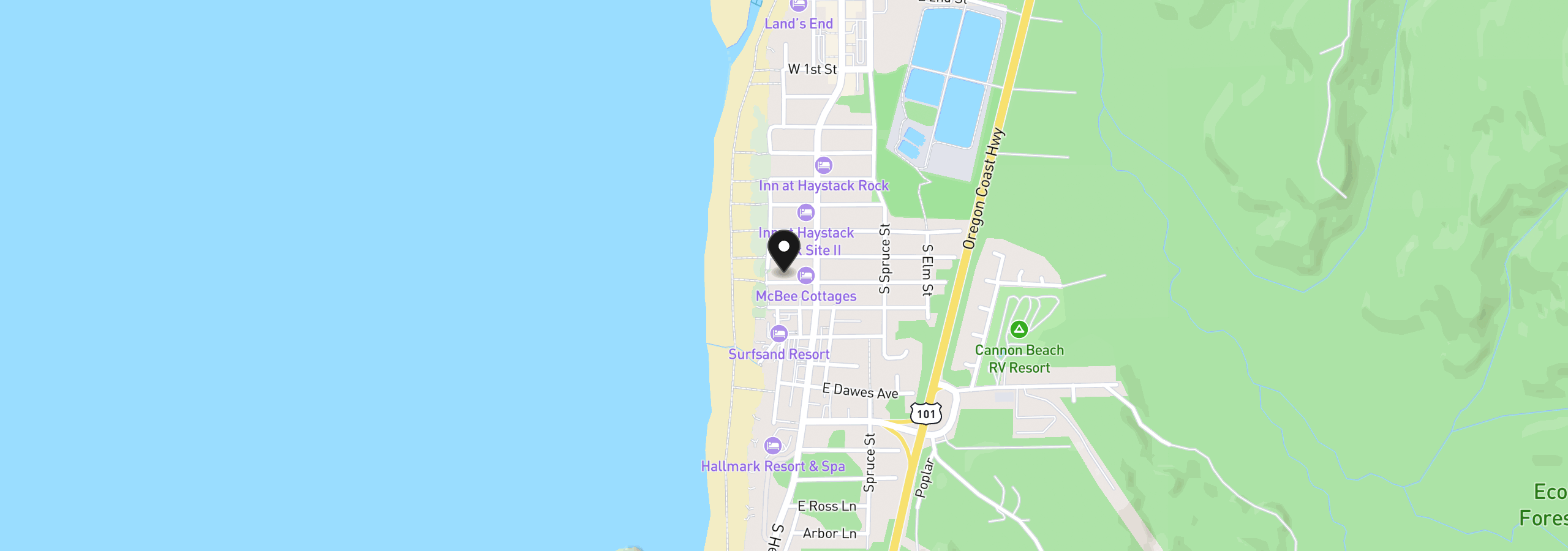 Map showing the location of 180 W Van Buren St, Cannon Beach, OR 97110