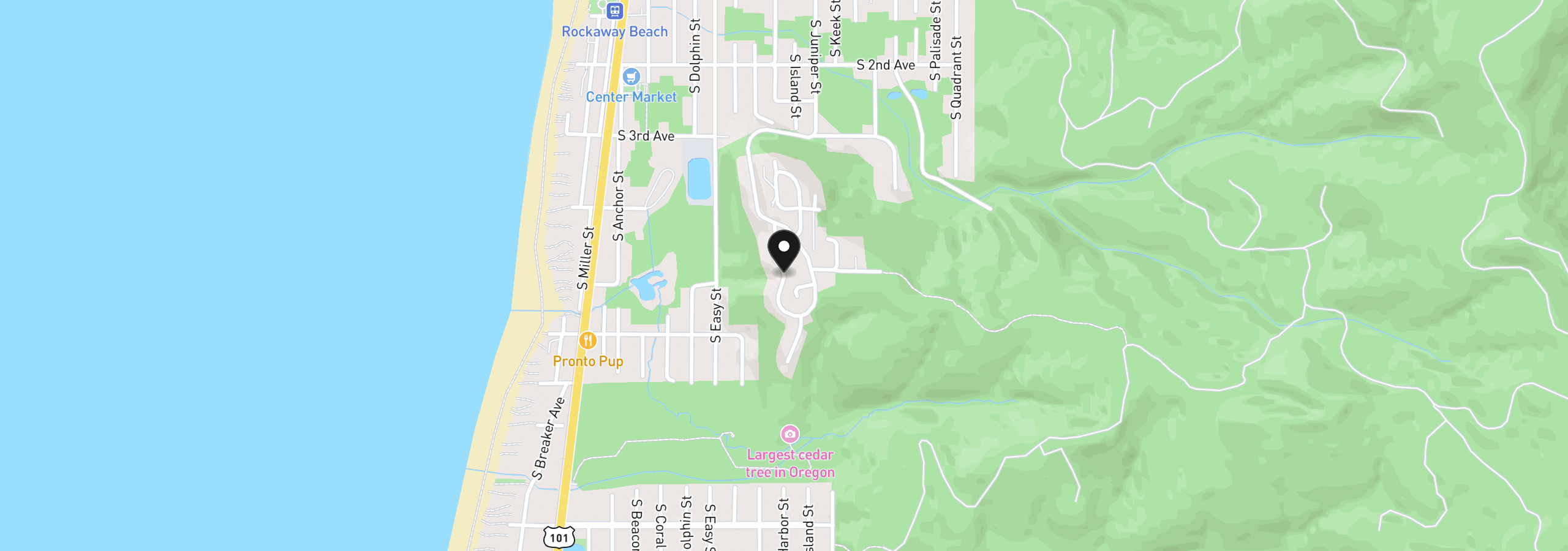 Map showing the location of E Hillside Dr 68, Rockaway Beach, OR 97136