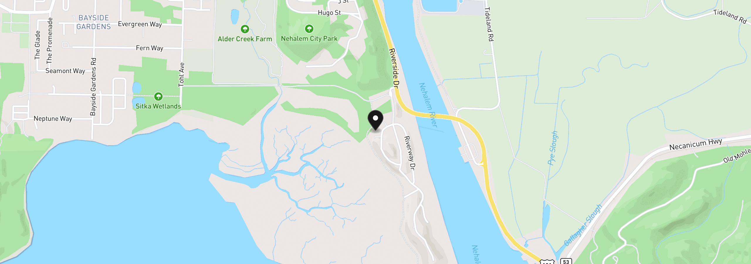 Map showing the location of Bayloop Rd 2500, Nehalem, OR 97131
