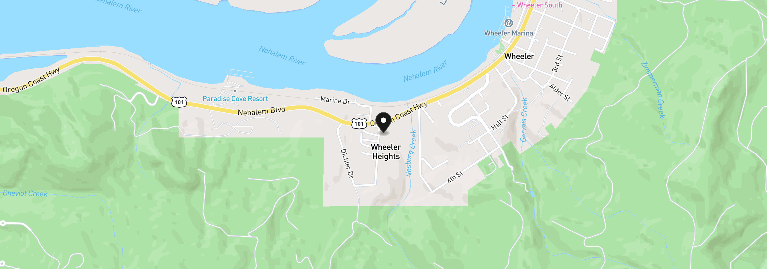 Map showing the location of 47 Pennsylvania Ave, Wheeler, OR 97147