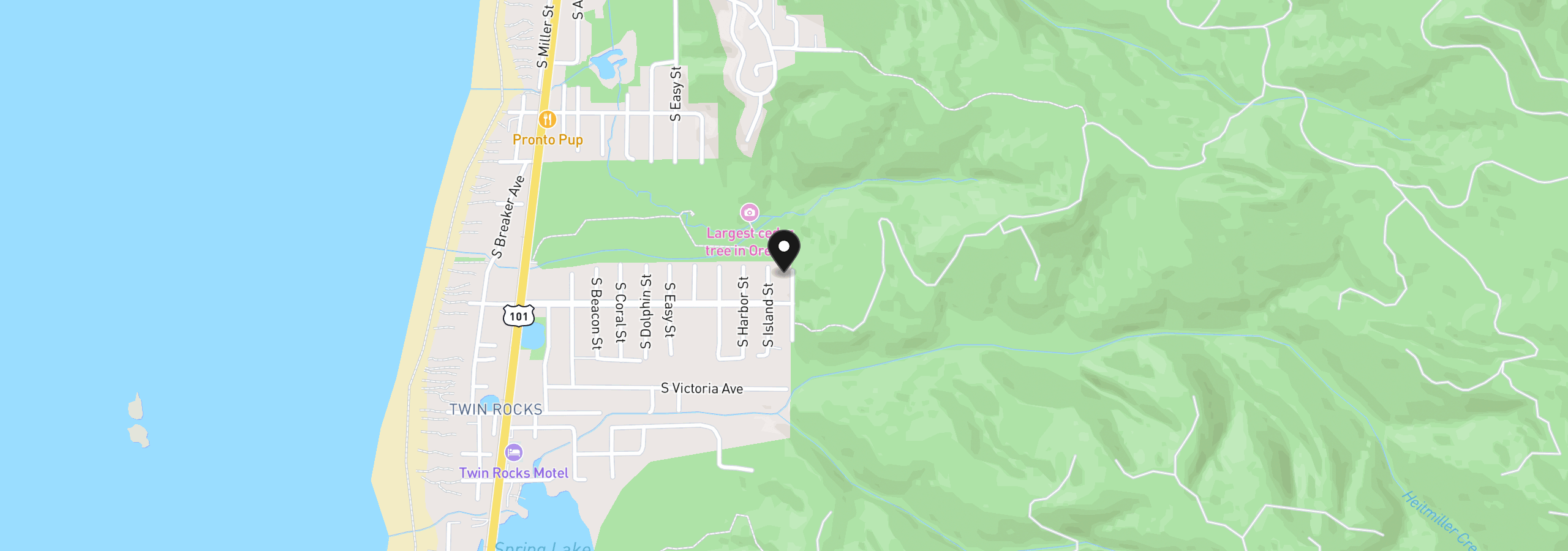 Map showing the location of 947 S Juniper St, Rockaway Beach, OR 97136