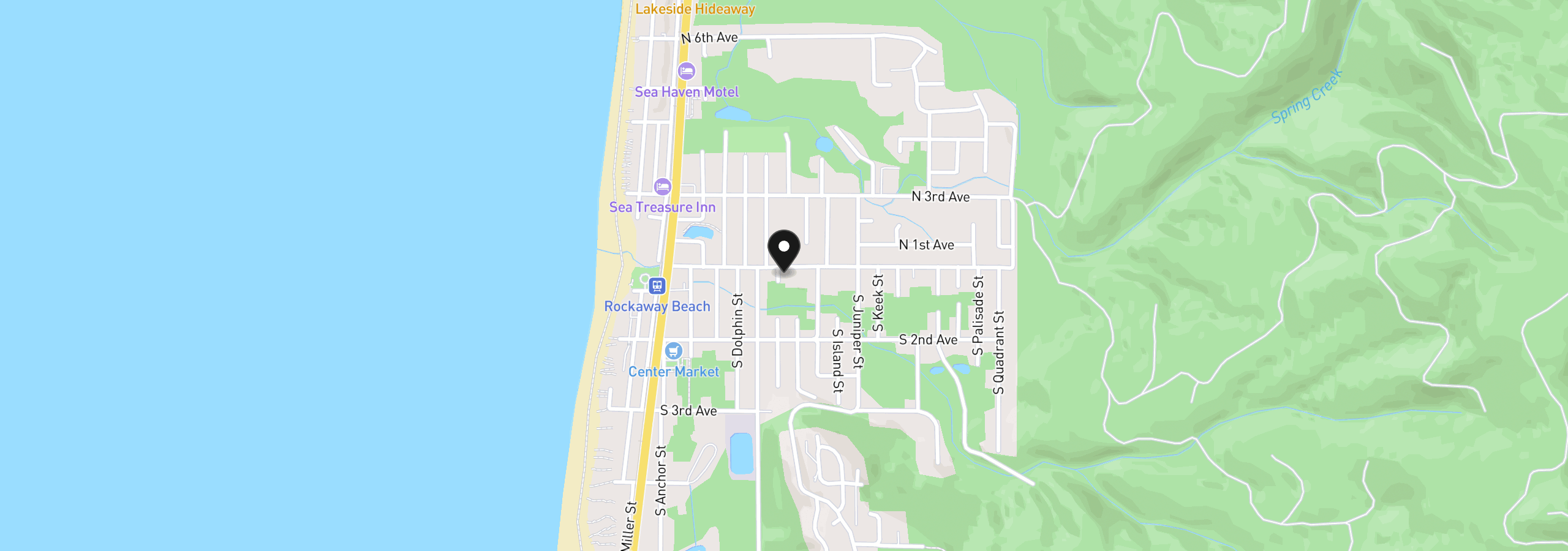Map showing the location of 124 S Falcon St, Rockaway Beach, OR 97136