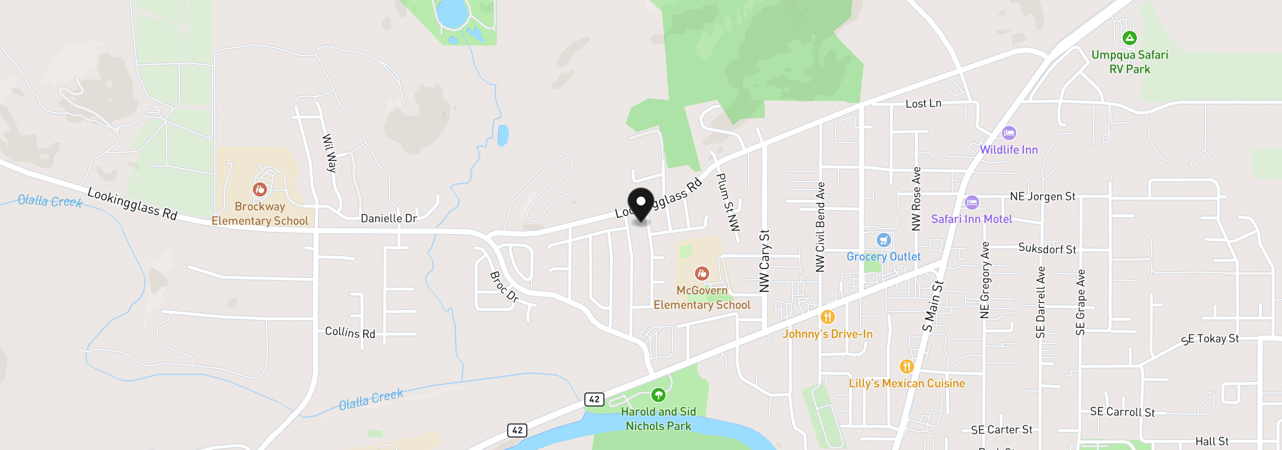 Map showing the location of 410 NW Elizabeth Ave, Winston, OR 97496