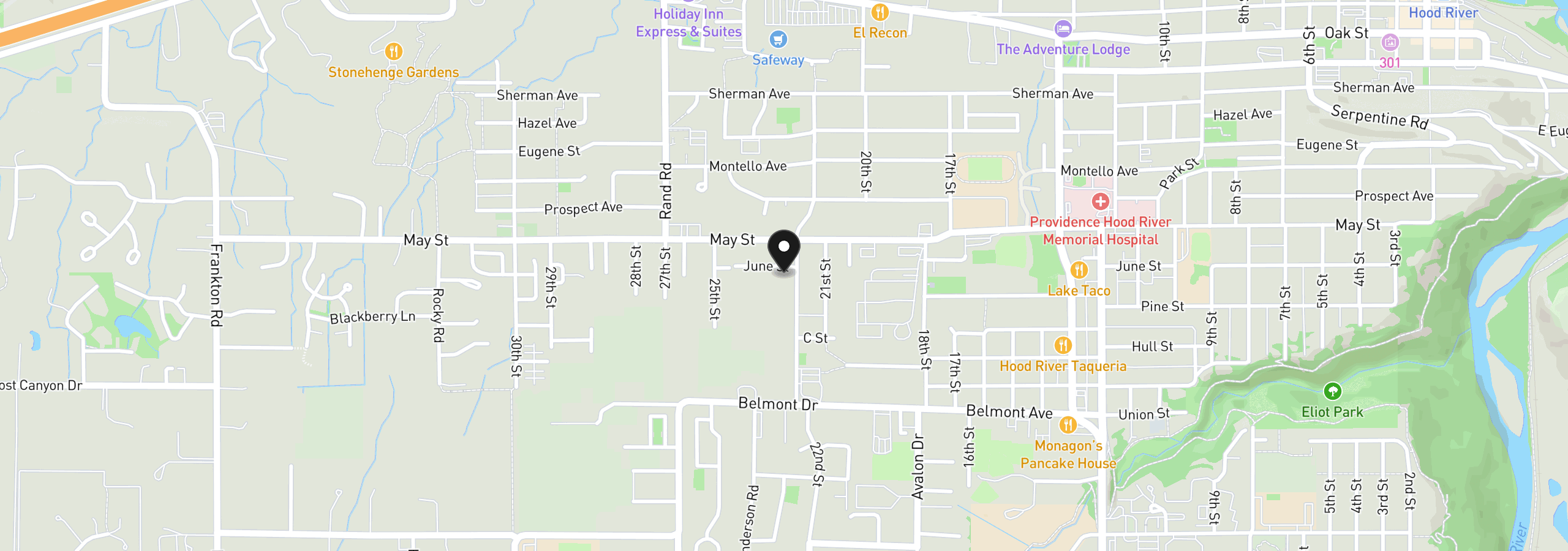 Map showing the location of 2273 June St, Hood River, OR 97031