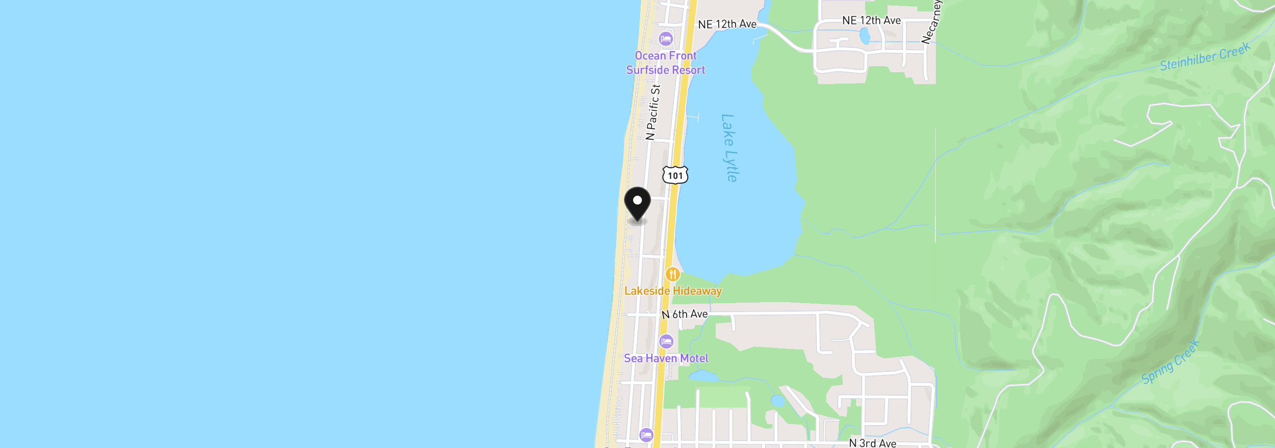 Map showing the location of 749 N Pacific, Rockaway Beach, OR 97136