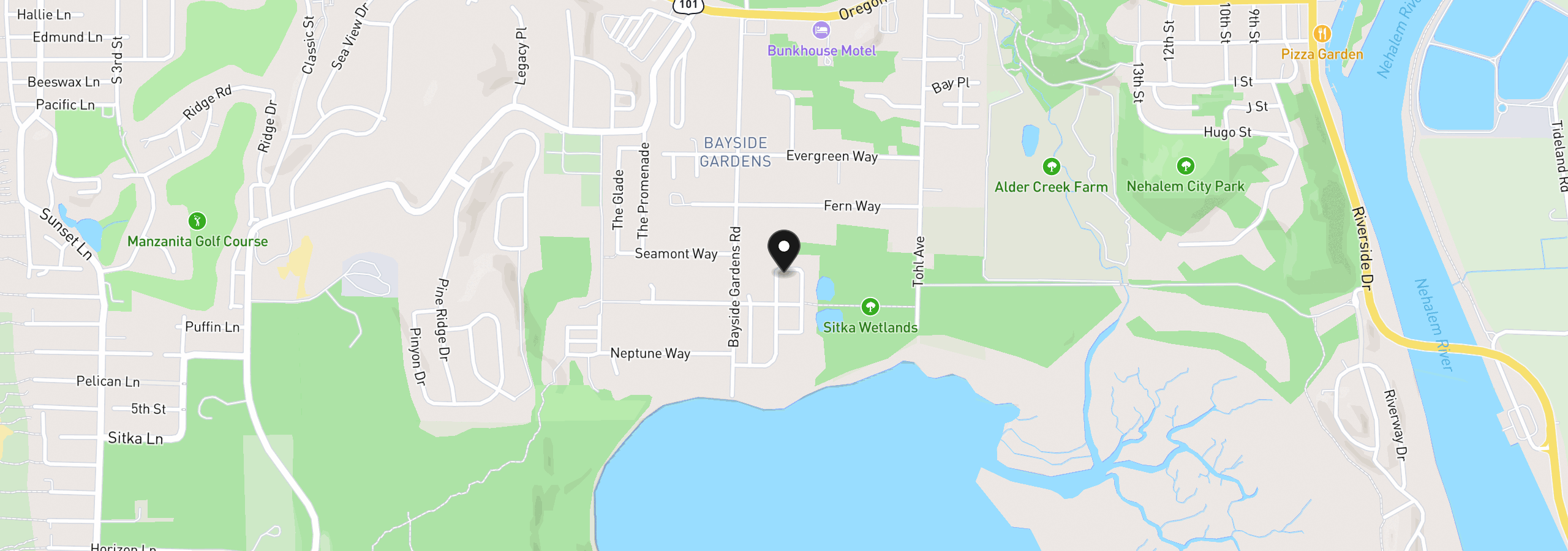 Map showing the location of 34105 Pintail Ave, Nehalem, OR 97131