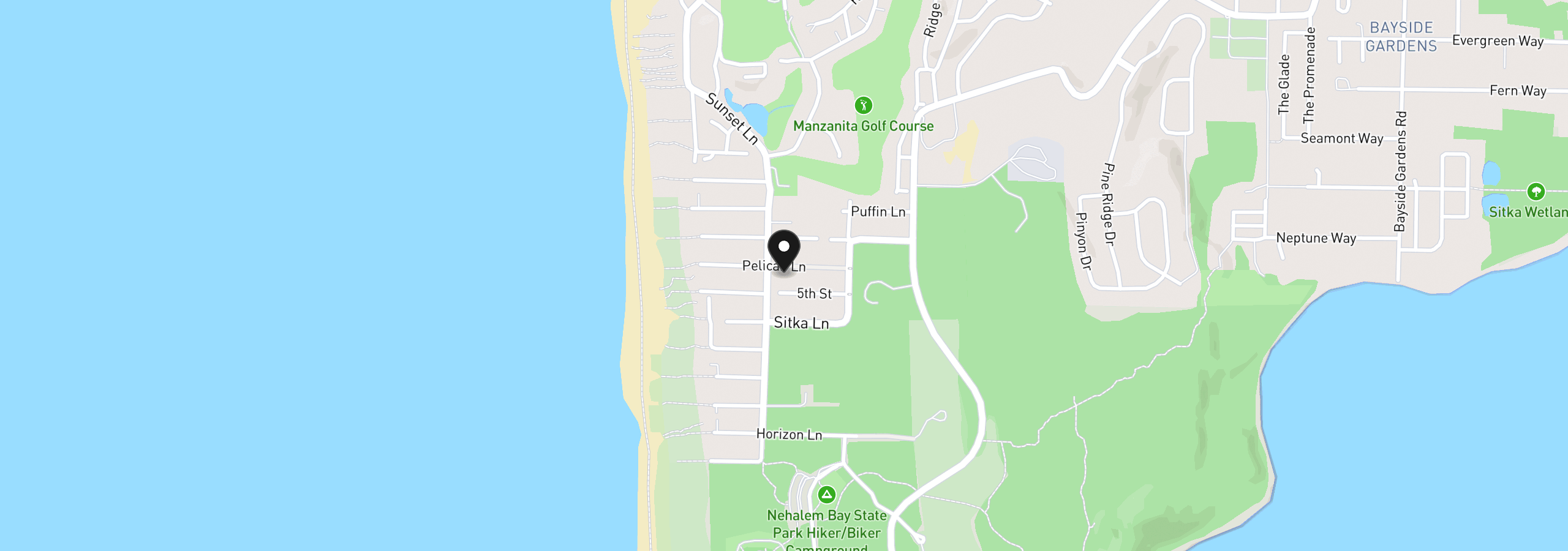 Map showing the location of 9045 Pelican Ln, Manzanita, OR 97130