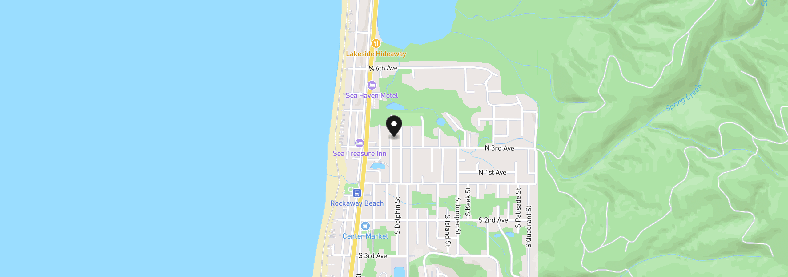 Map showing the location of 316 N Coral St, Rockaway Beach, OR 97136