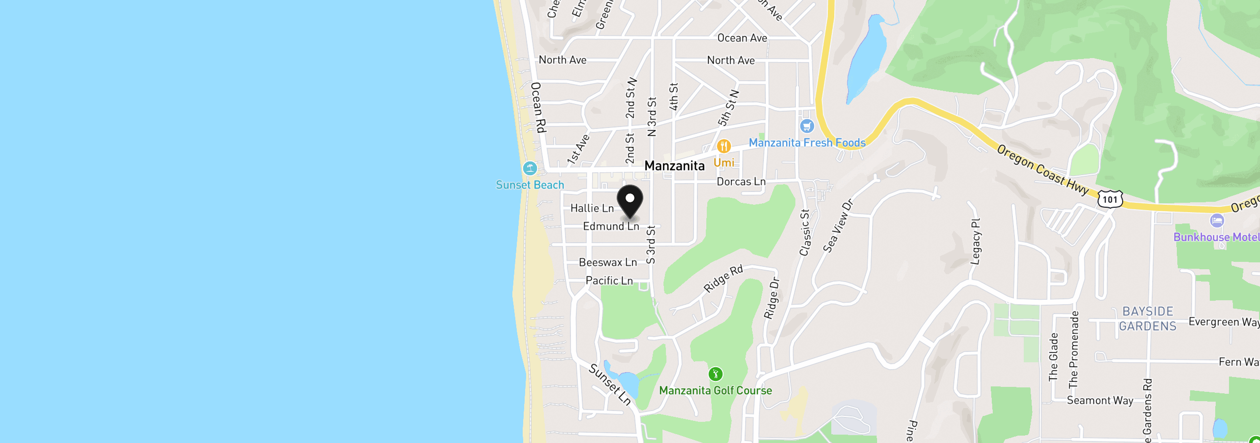 Map showing the location of 227 Edmund Ln, Manzanita, OR 97130