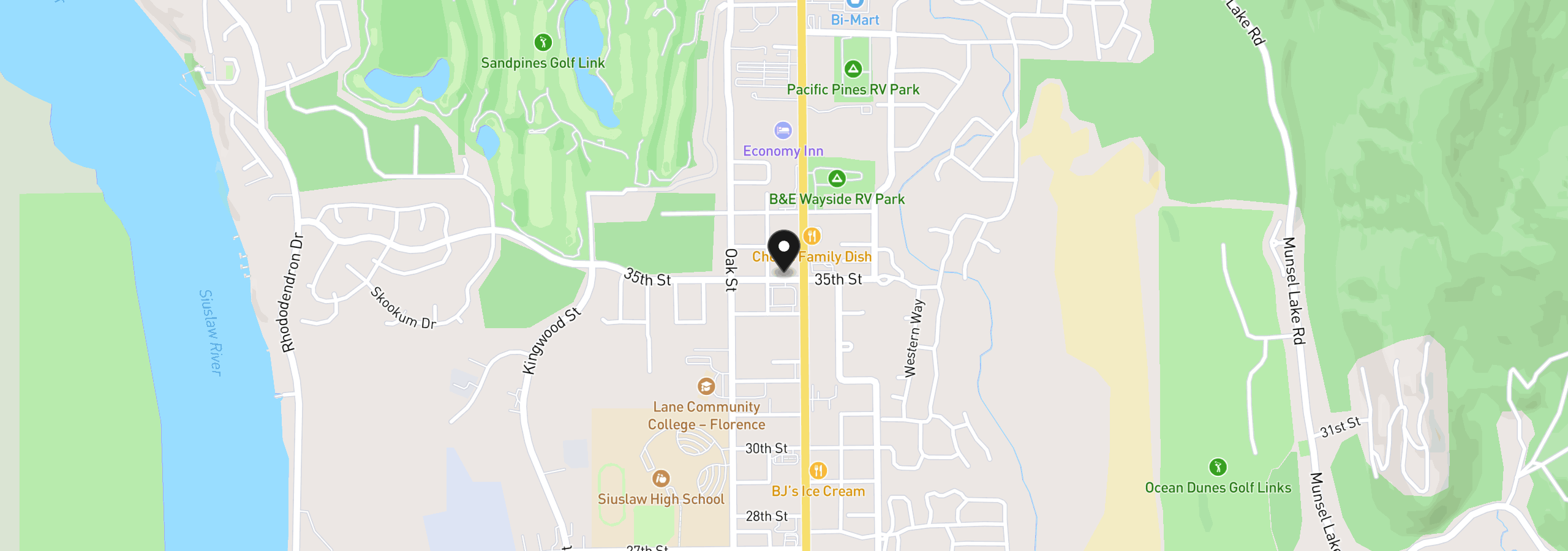 Map showing the location of 35th - Hwy 101 6600, Florence, OR 97439