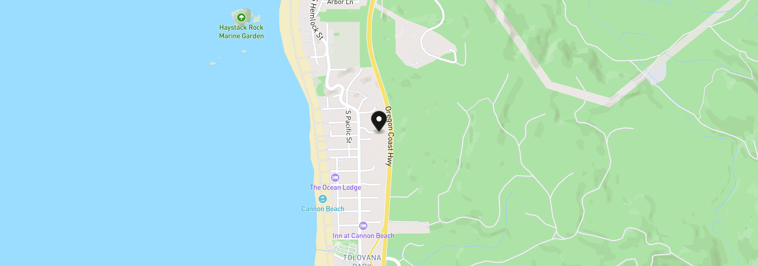 Map showing the location of 155 Amber Ln, Cannon Beach, OR 97110