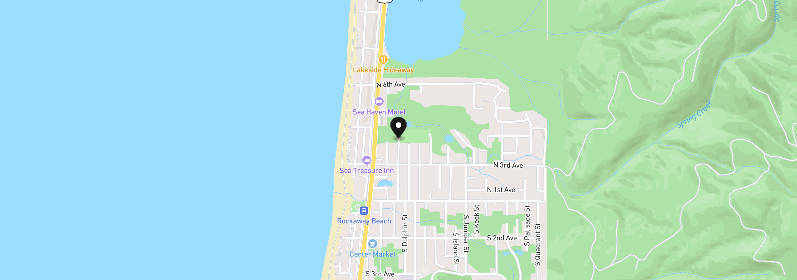 Map showing the location of Coral St, Rockaway Beach, OR 97136