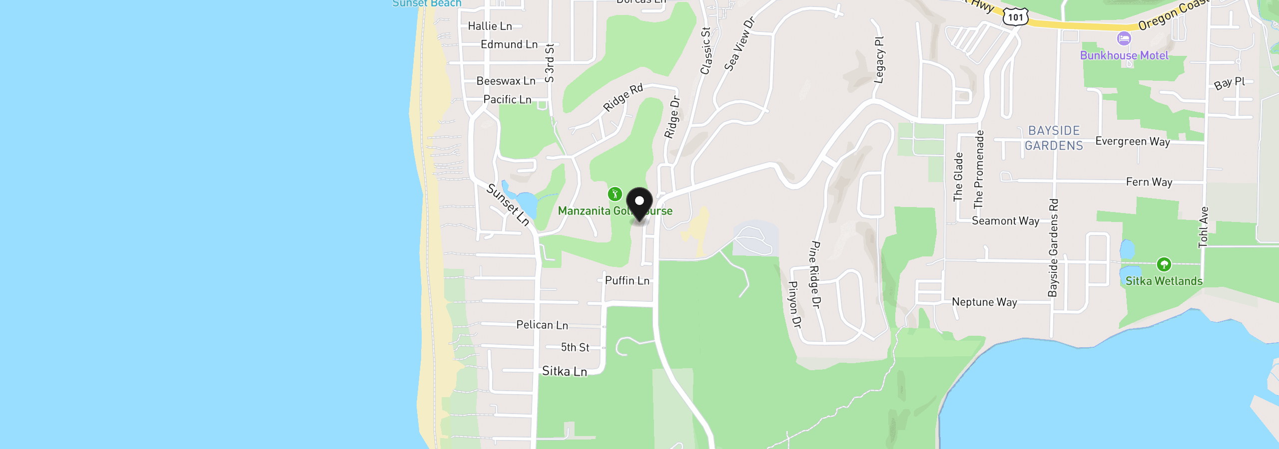 Map showing the location of 925 Fairway Ct, Manzanita, OR 97130