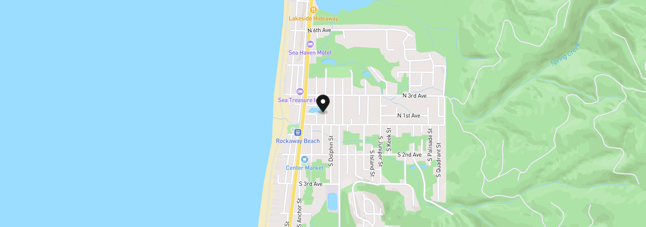 Map showing the location of 155 N Coral St, Rockaway Beach, OR 97136