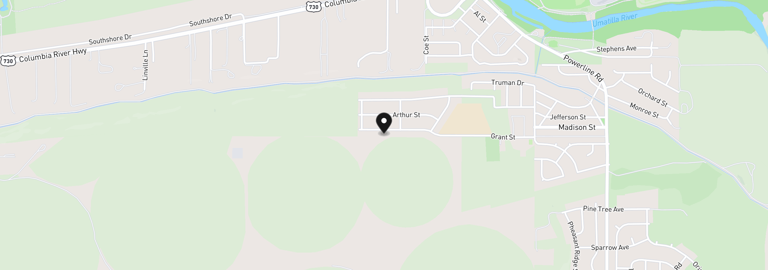Map showing the location of 630 Grant St, Umatilla, OR 97882