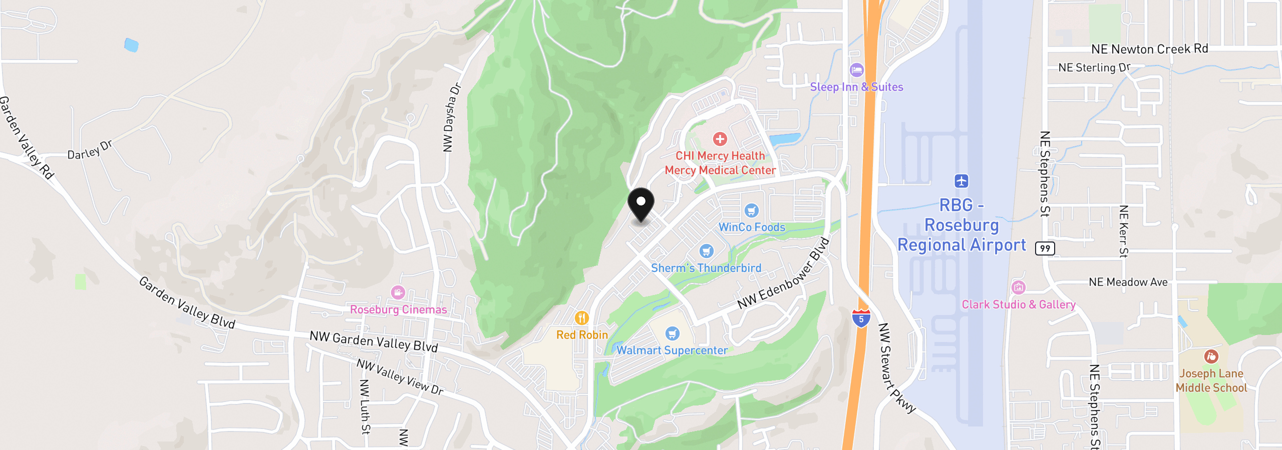 Map showing the location of 2460 NW Edenbower Blvd, Roseburg, OR 97471