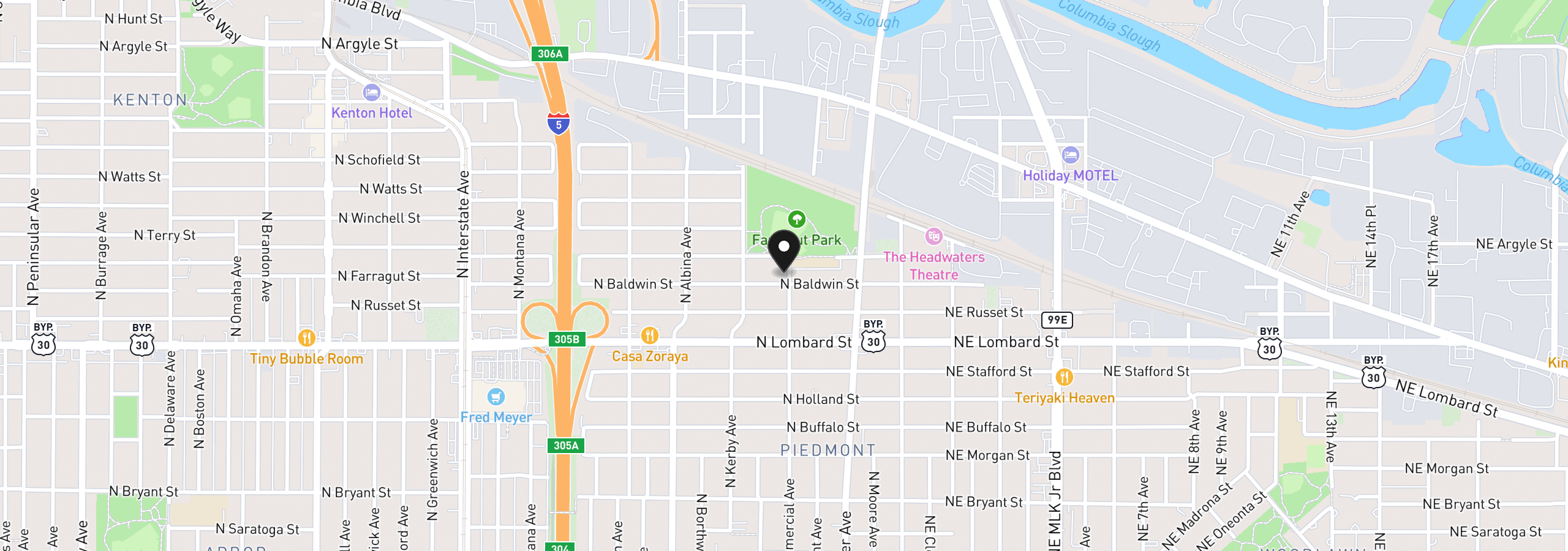 Map showing the location of 505 N Baldwin St, Portland, OR 97217