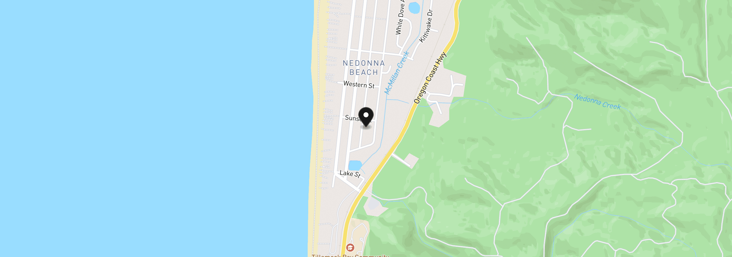 Map showing the location of Geneva Ave, Rockaway Beach, OR 97136