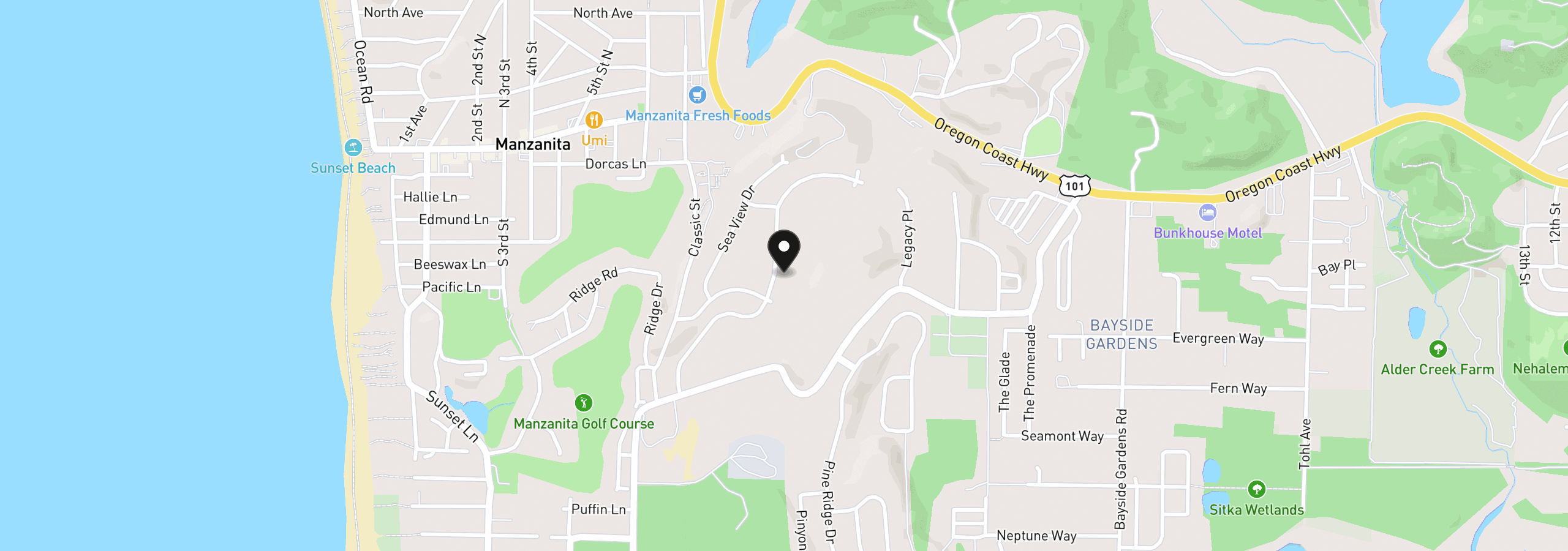 Map showing the location of 554 Meadows Dr, Manzanita, OR 97130