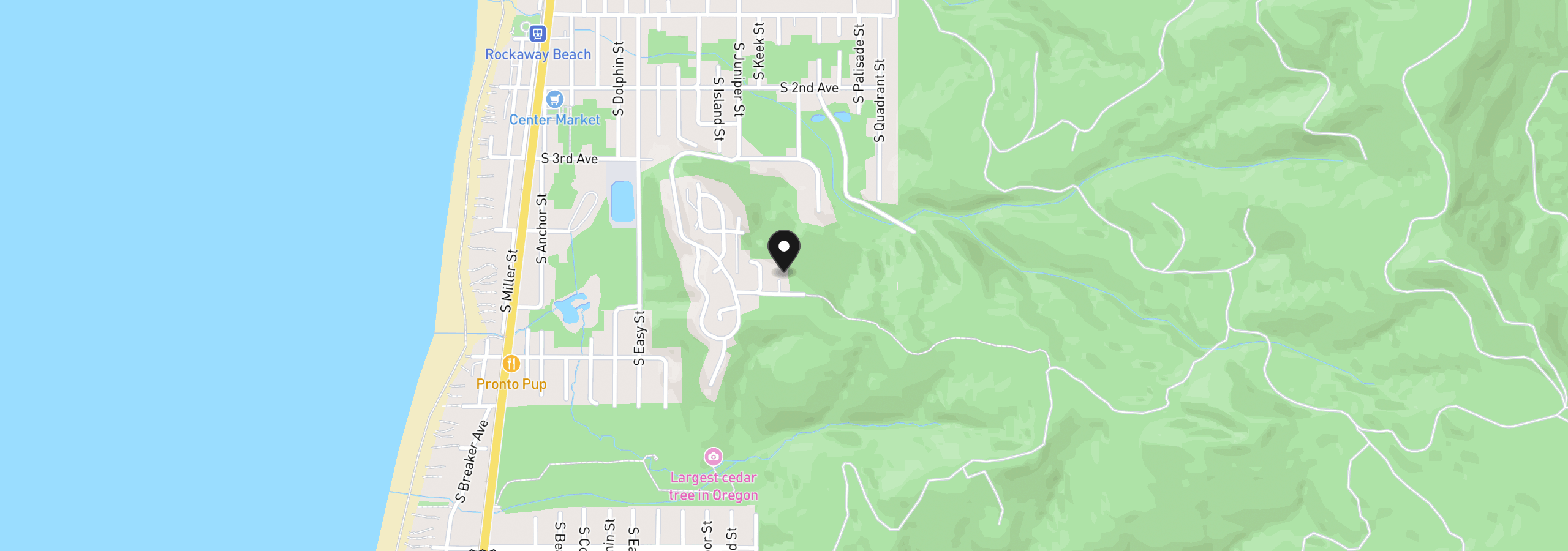 Map showing the location of 480 S Lagoon St, Rockaway Beach, OR 97136