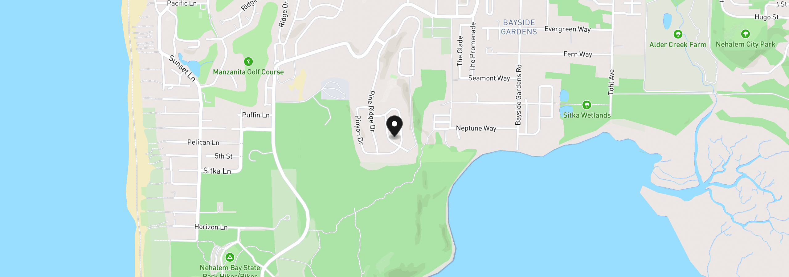 Map showing the location of 9905 Shore Pine Ln, Manzanita, OR 97130
