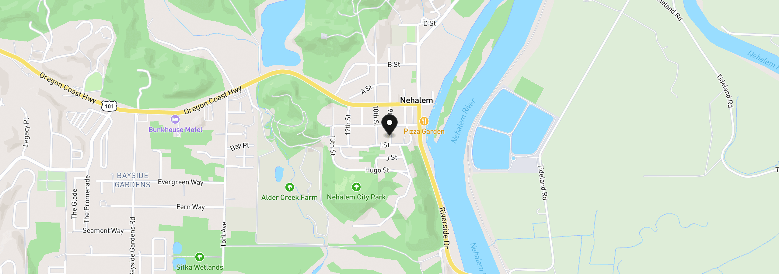 Map showing the location of 9th St, Nehalem, OR 97131