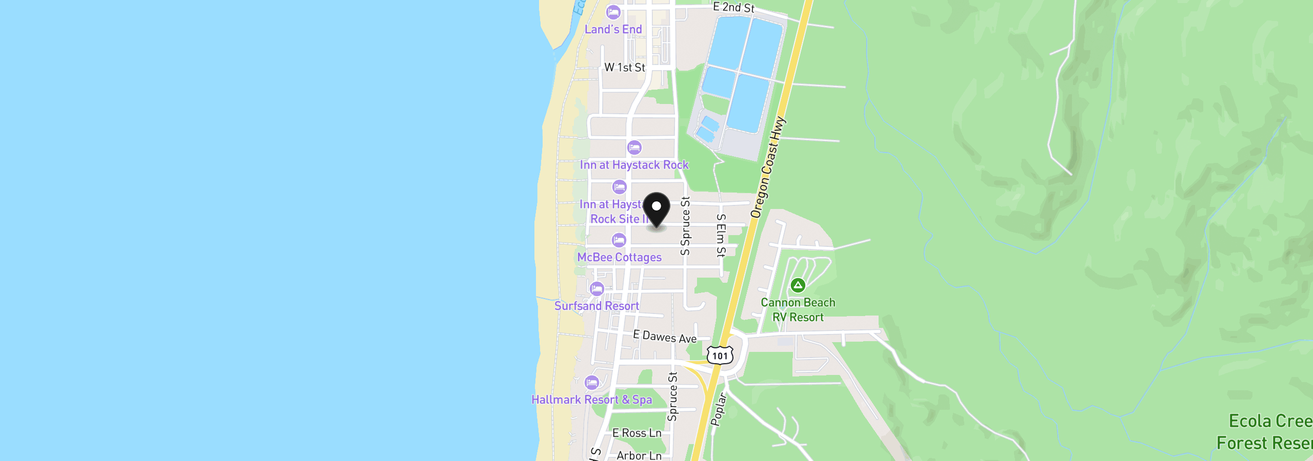 Map showing the location of 163 E Jackson St, Cannon Beach, OR 97110