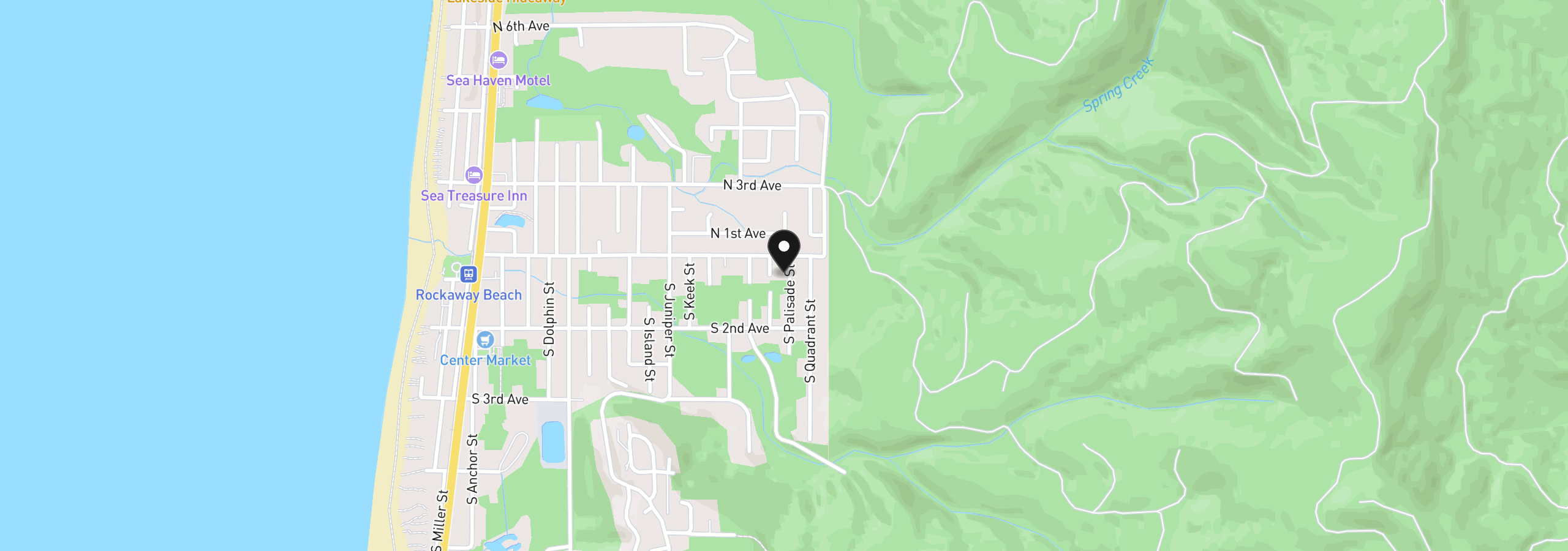 Map showing the location of 131 S Palisade St, Rockaway Beach, OR 97136
