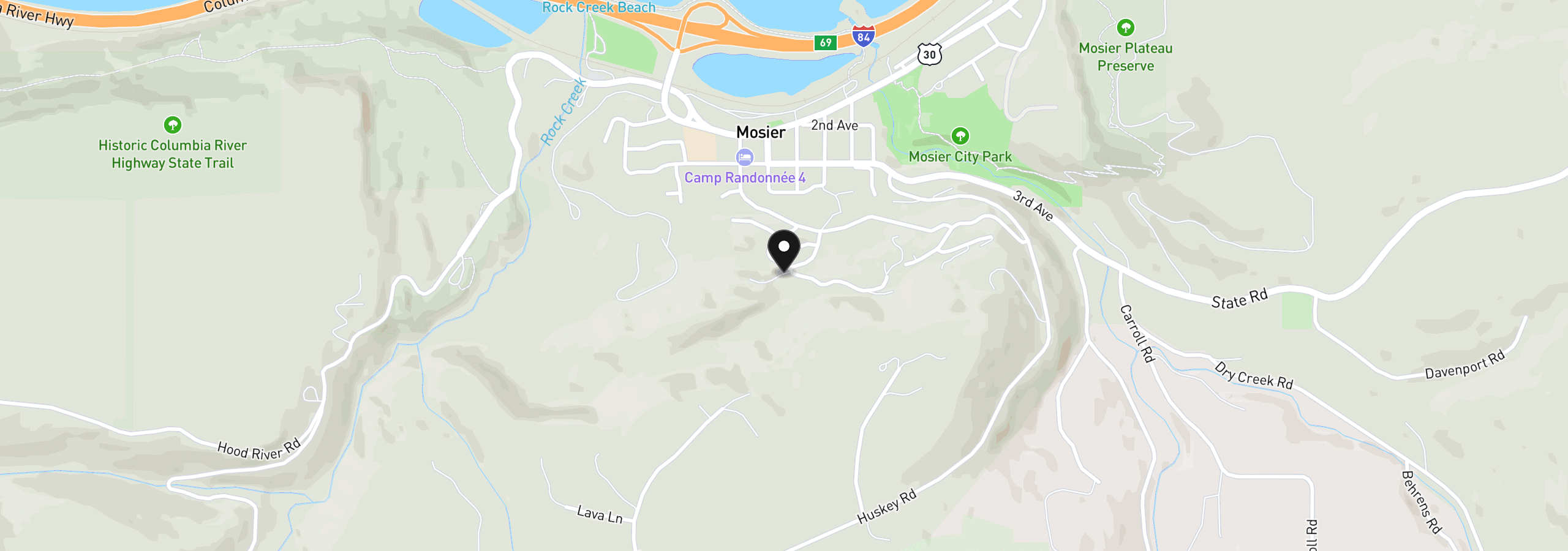 Map showing the location of Asher St 36, Mosier, OR 97040