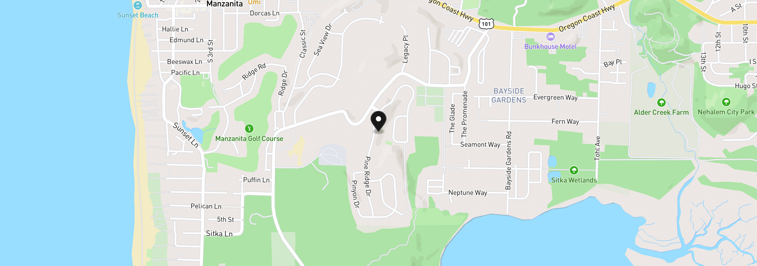 Map showing the location of 10135 Pine Ridge Dr, Manzanita, OR 97130