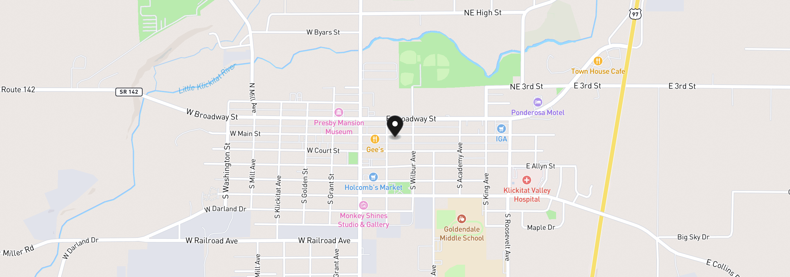 Map showing the location of 208 E Main St, Goldendale, Wa 98620