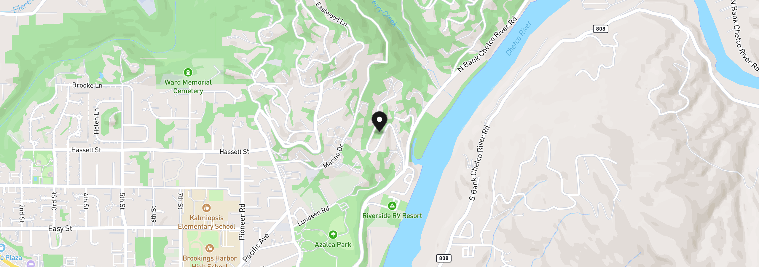Map showing the location of 00 Thompson` Rd, Brookings, OR 97415
