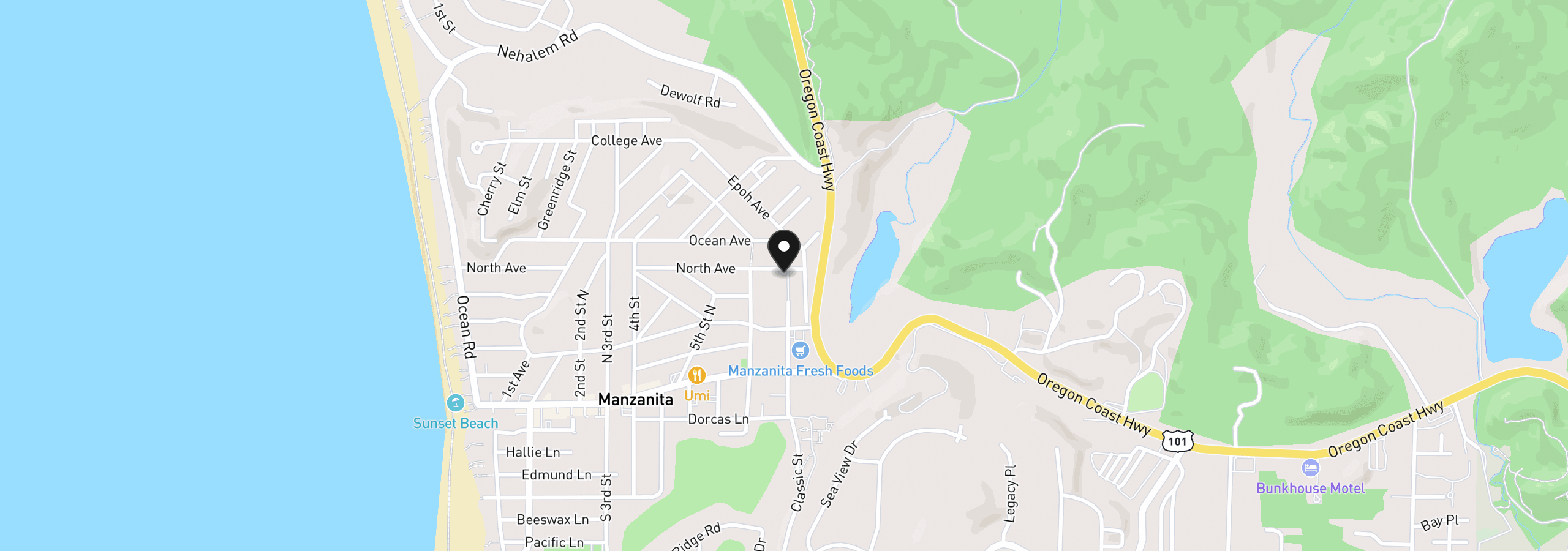Map showing the location of 680 North Ave, Manzanita, OR 97130