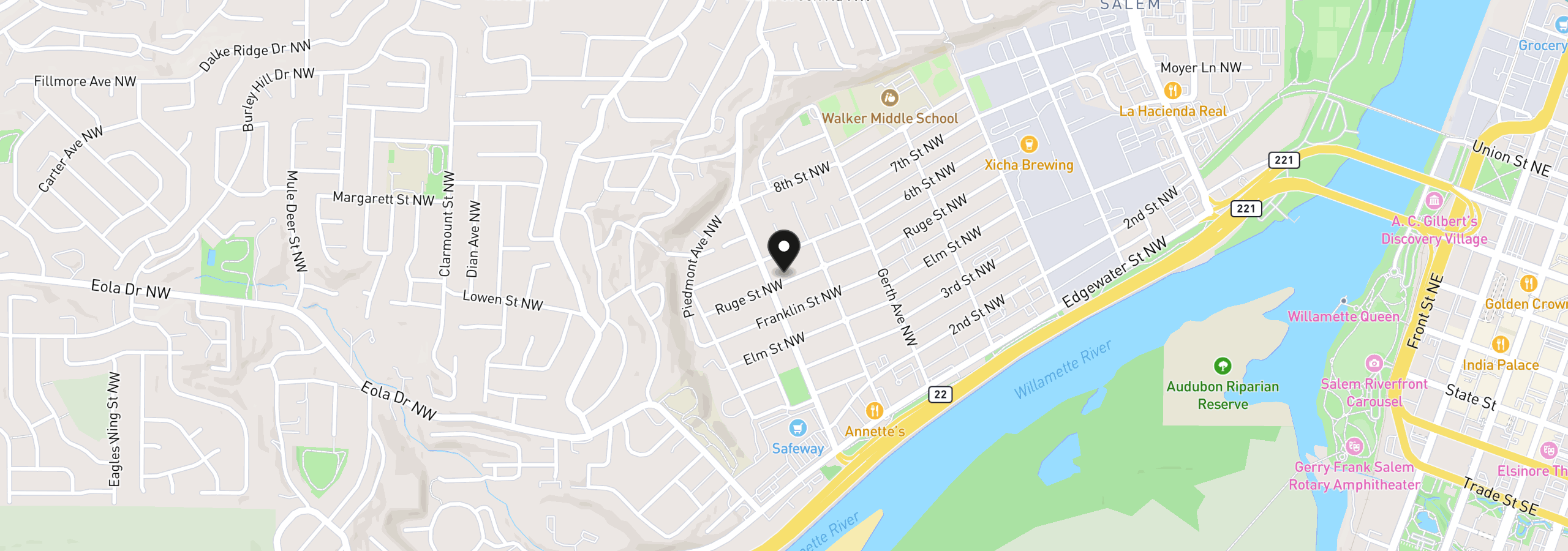 Map showing the location of 1375 Ruge St, Salem, OR 97304
