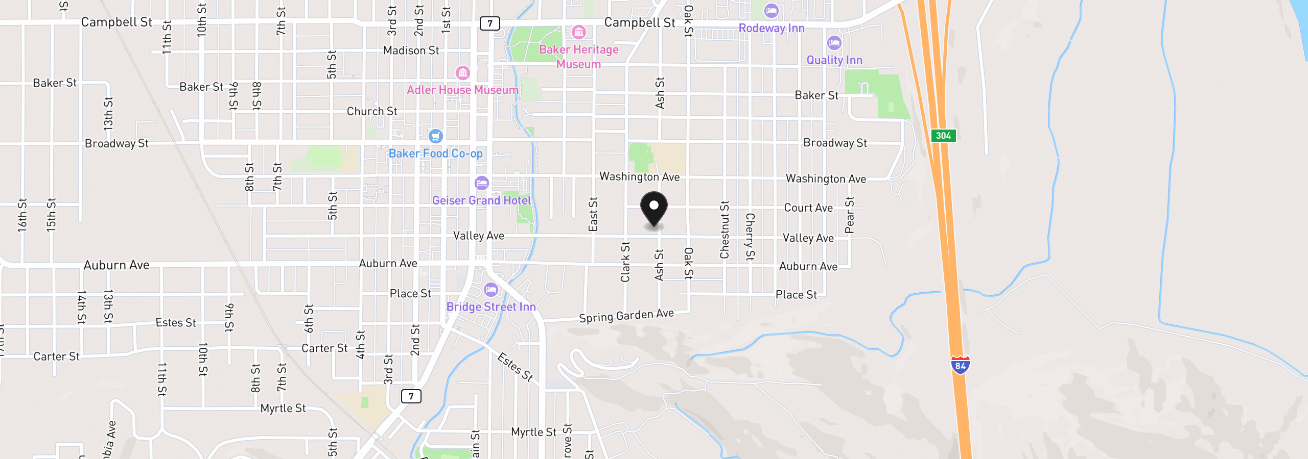 Map showing the location of 1410 Valley Ave, Baker City, OR 97814