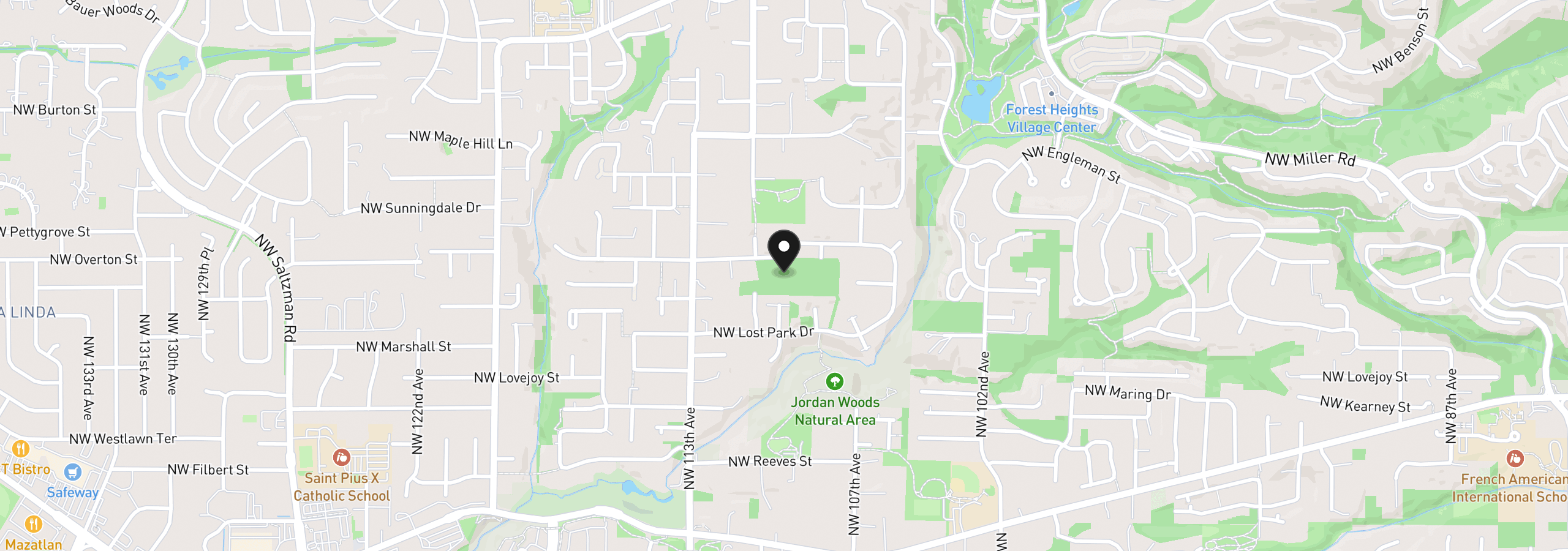 Map showing the location of 10950 NW Lost Park Dr, Portland, OR 97229