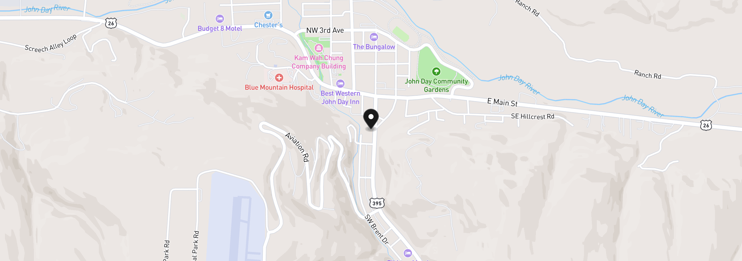 Map showing the location of 239 S Canyon Blvd, John Day, OR 97845