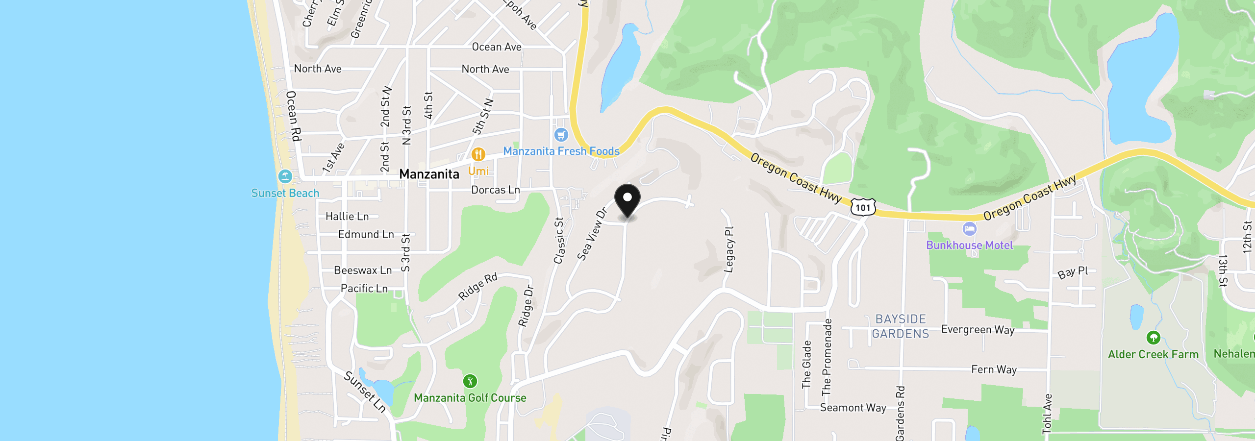 Map showing the location of 423 Meadows Dr, Manzanita, OR 97130