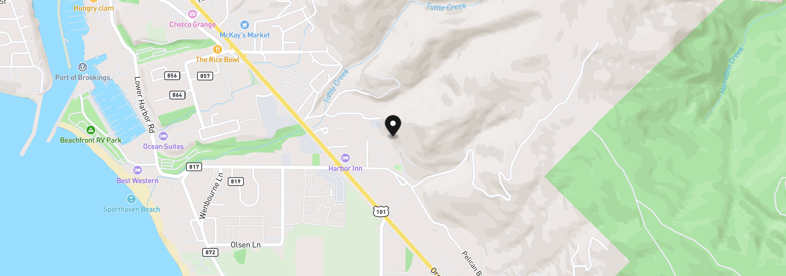 Map showing the location of 00 E. Benham Ln, Brookings, OR 97415