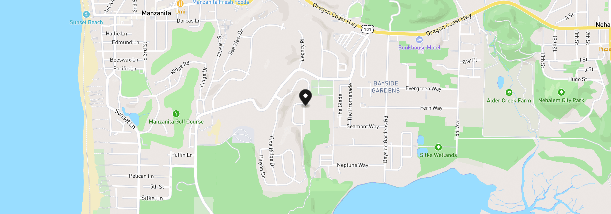 Map showing the location of 10420 Pine Ridge Dr, Manzanita, OR 97130