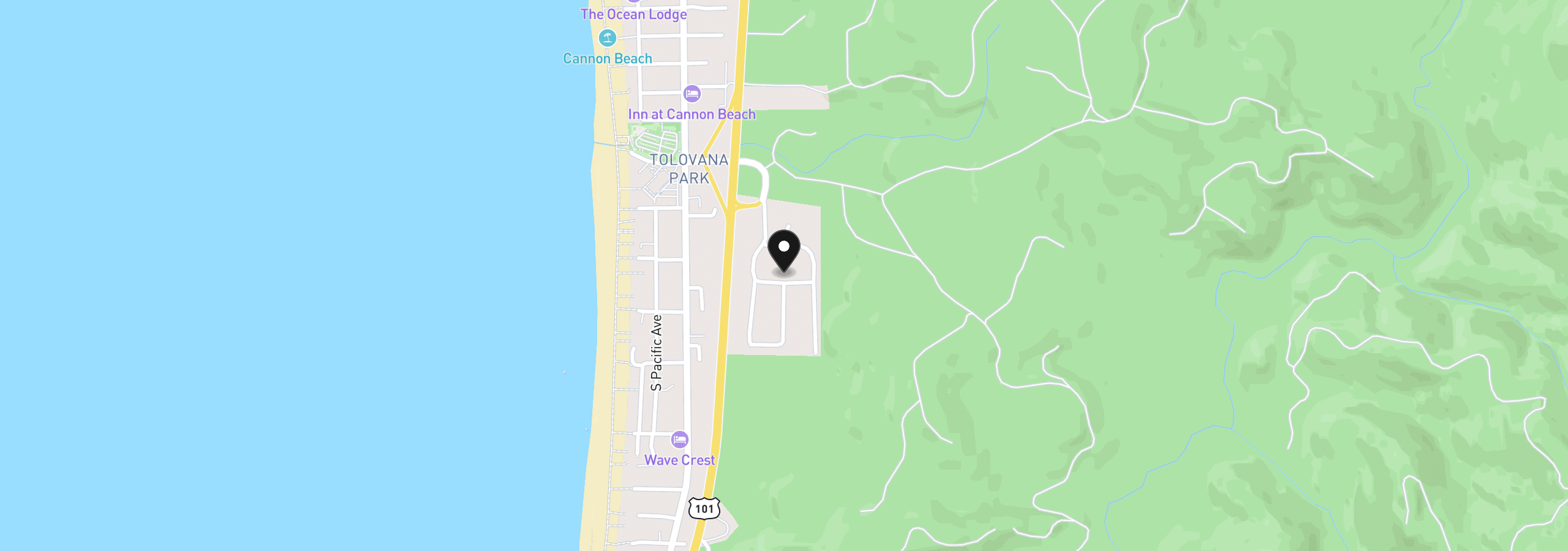 Map showing the location of 340 Elk Run Ave, Cannon Beach, OR 97110