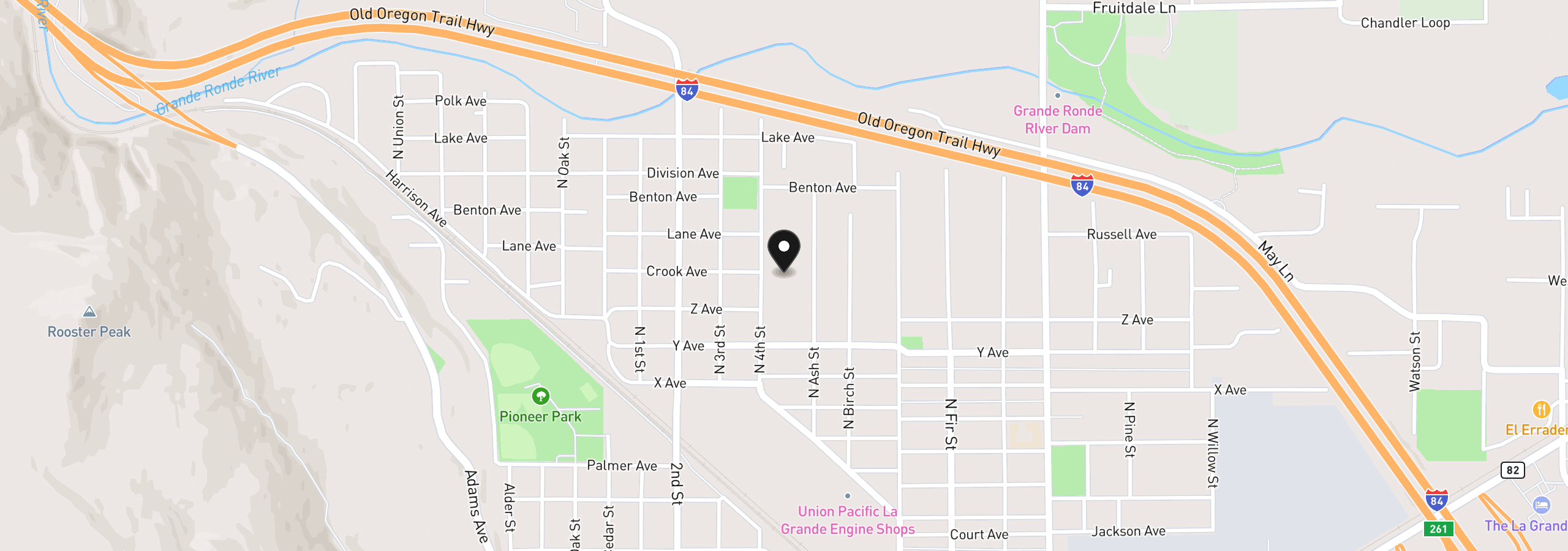 Map showing the location of 2707 N 4th St, La Grande, OR 97850