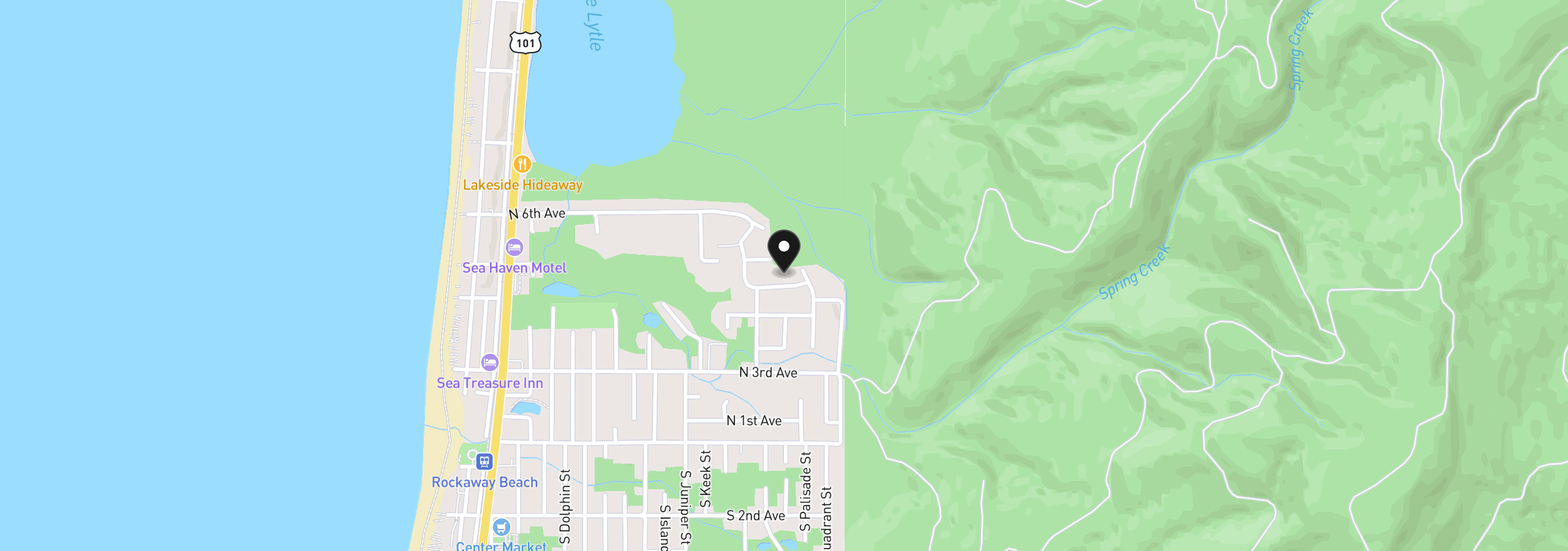 Map showing the location of 1475 N Cedar Creek Cir, Rockaway Beach, OR 97136